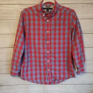 Tommy Hilfiger Shirt Boys 16-18 Red Blue Plaid Classic Preppy